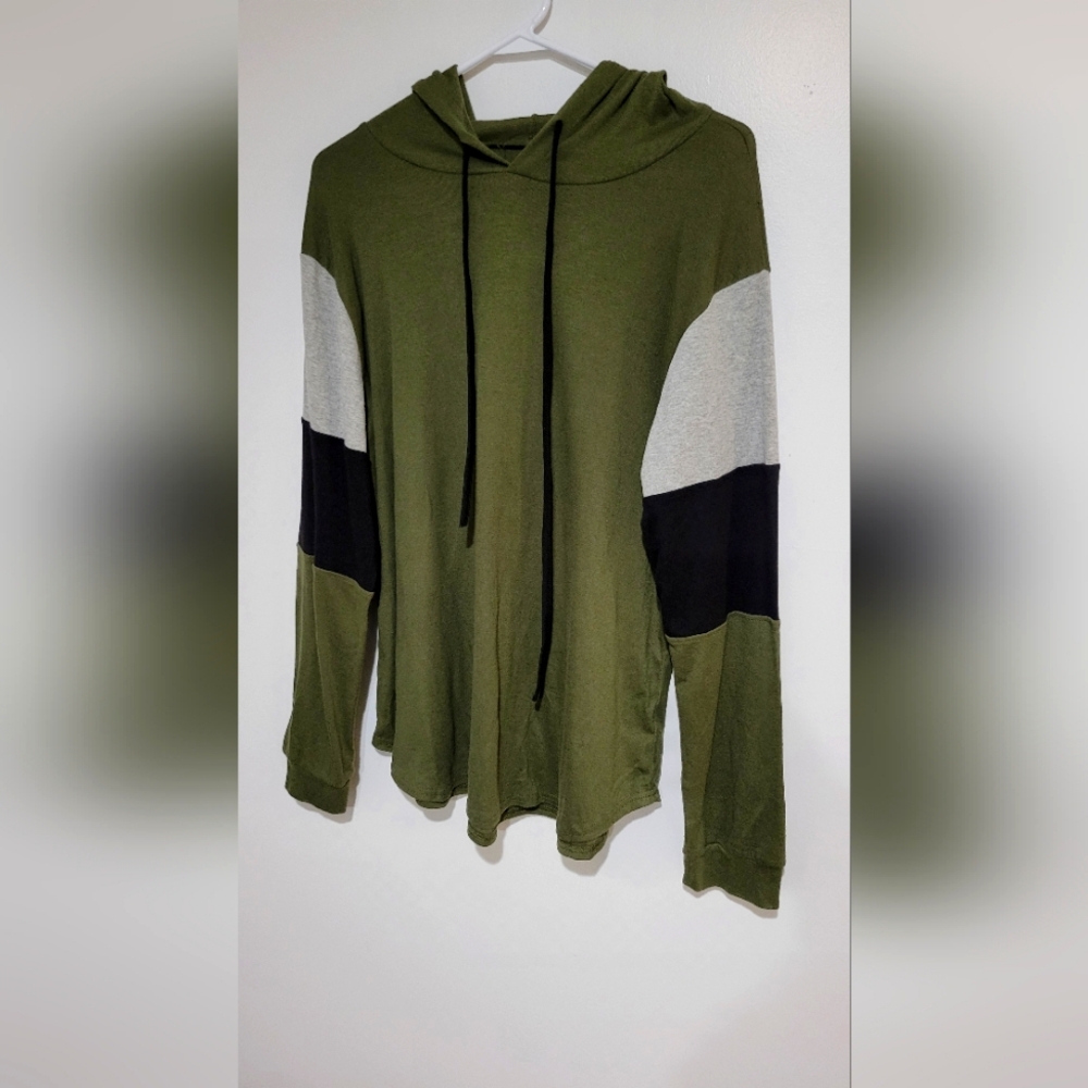 Colorblock Green White Black Lightweight Hoodie Sweatshirt Large.